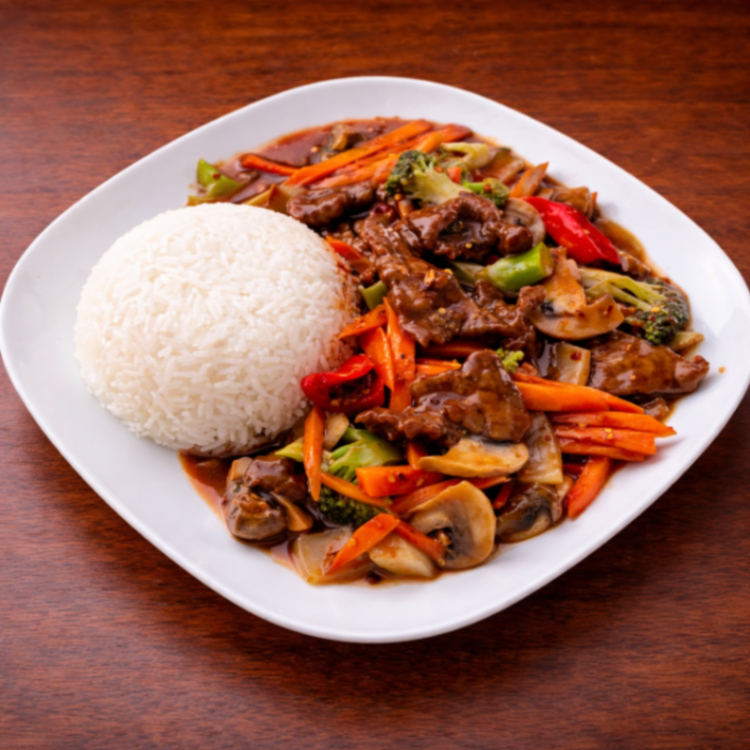 Satesaus med kylling / biff / scampi / tofu 