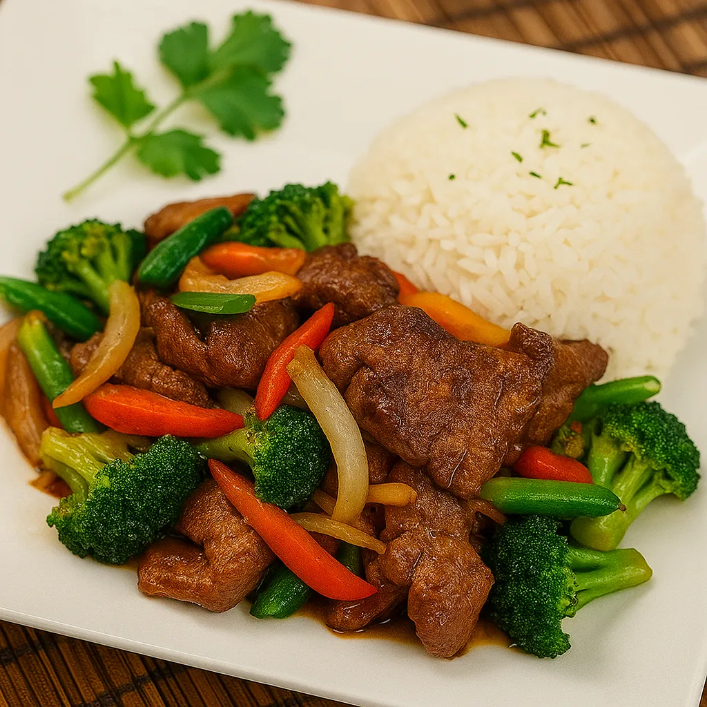 Wok biff med grønnsaker og ris