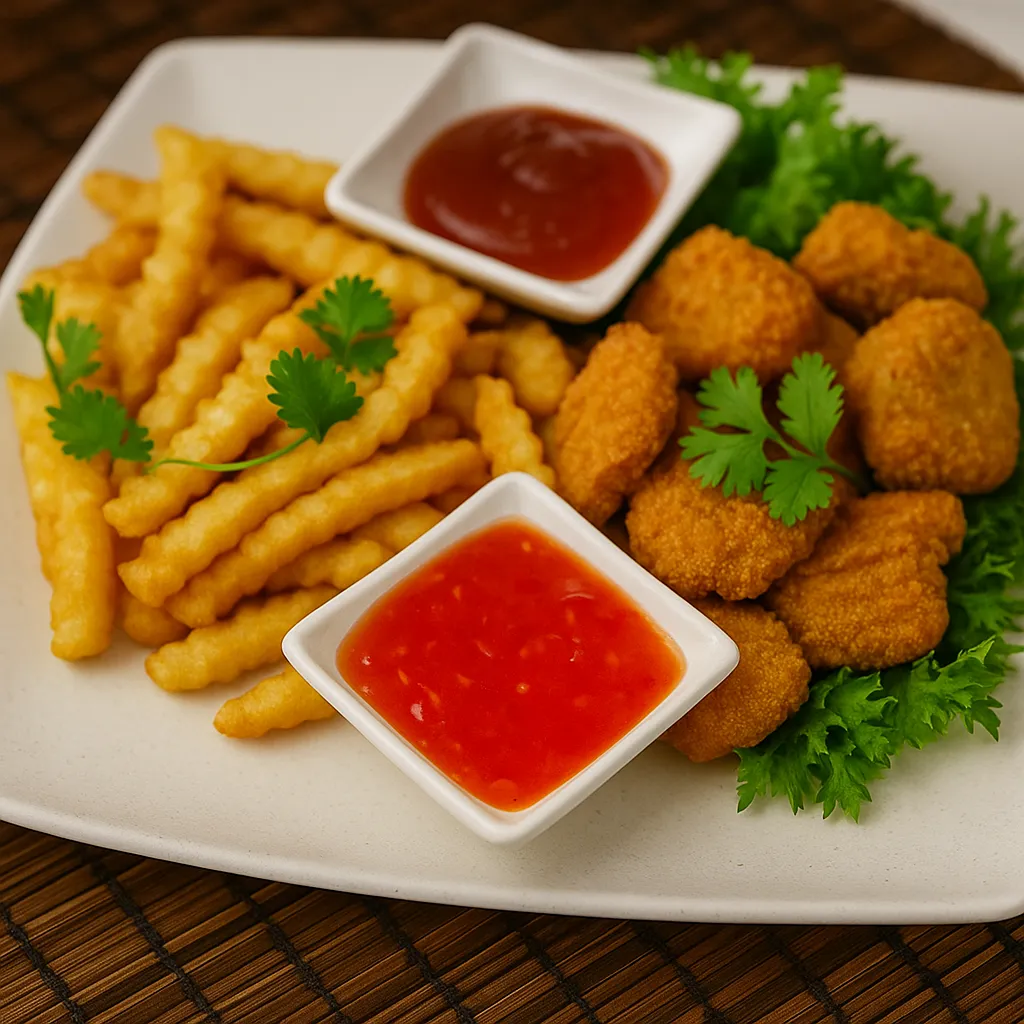 Stekte nuggets med pommes frites
