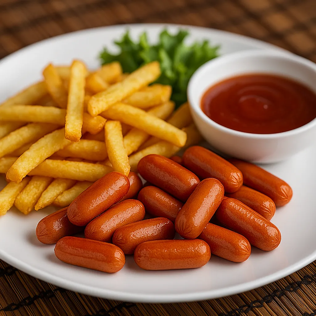 Stekte pølser med pommes frites
