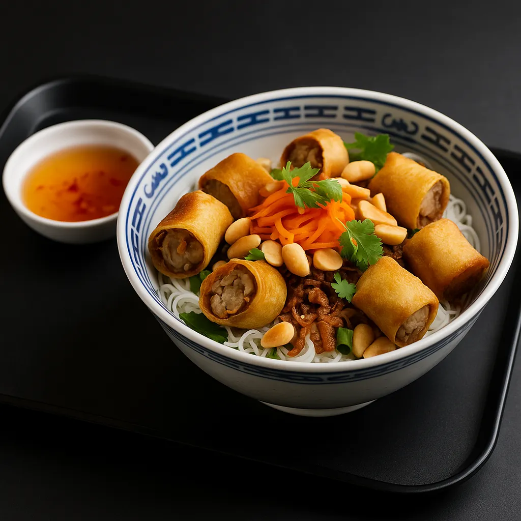 Stekt vårruller med risnudler