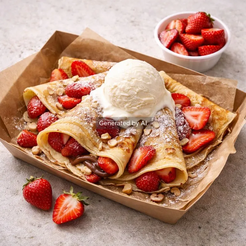 Pannekake med jordbær og vaniljeis