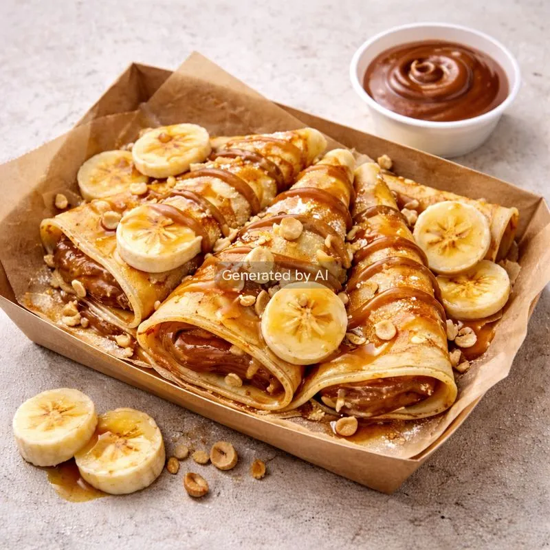 Pannekake med banan og karamellsaus