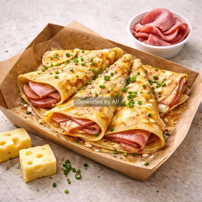 Pannekake med skinke og ost