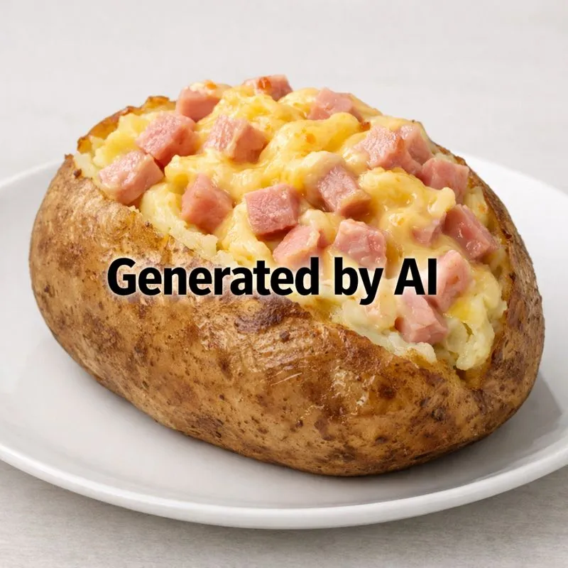 a) Bakt potet – Skinke og ost