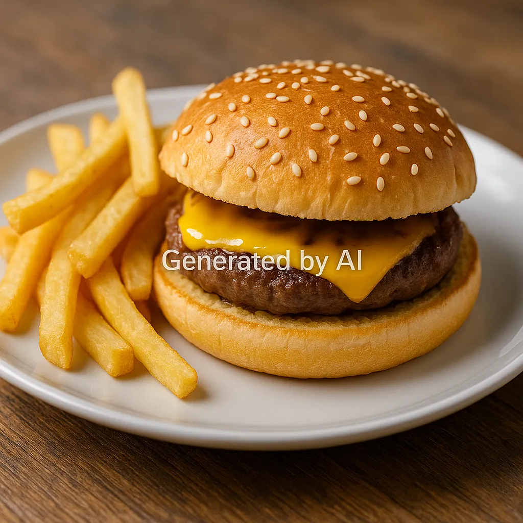 Barneburger (100 g) m/pommes frites