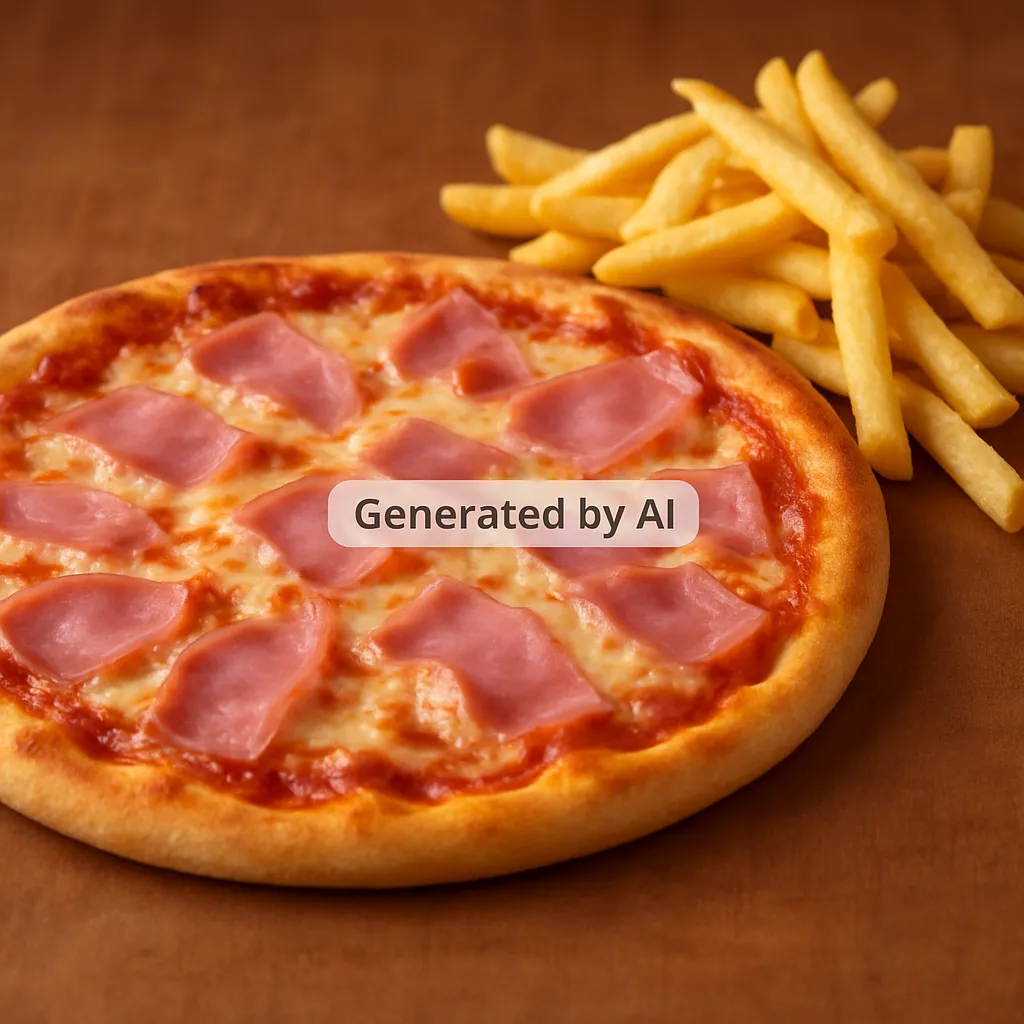 Pizza junior (ost og skinke) med pommes frites