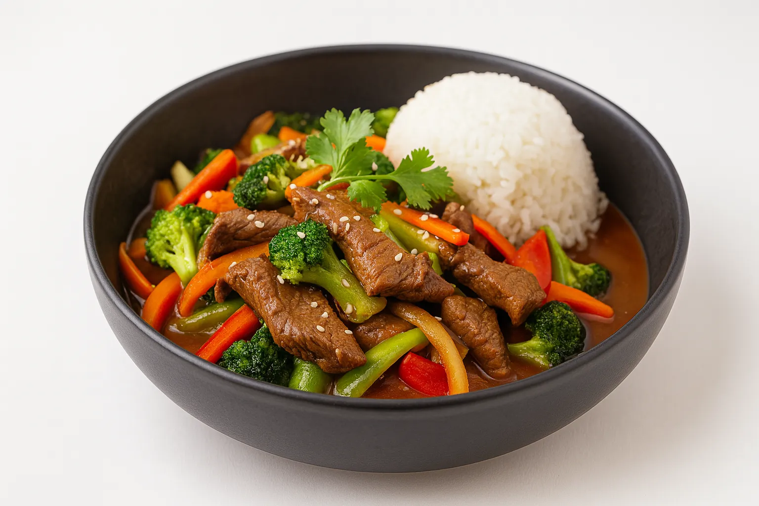 Biff med grønnsaker og ris