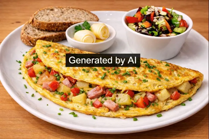 Omelett med skinke, potet, purre og paprika