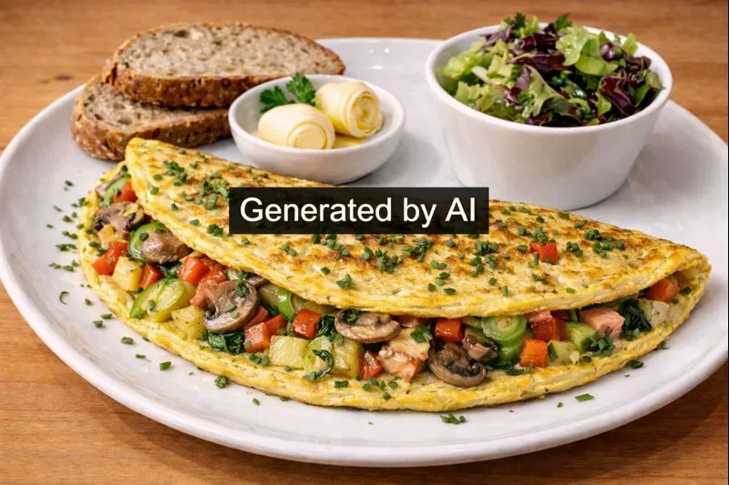 Omelett med champignon og grønnsaker