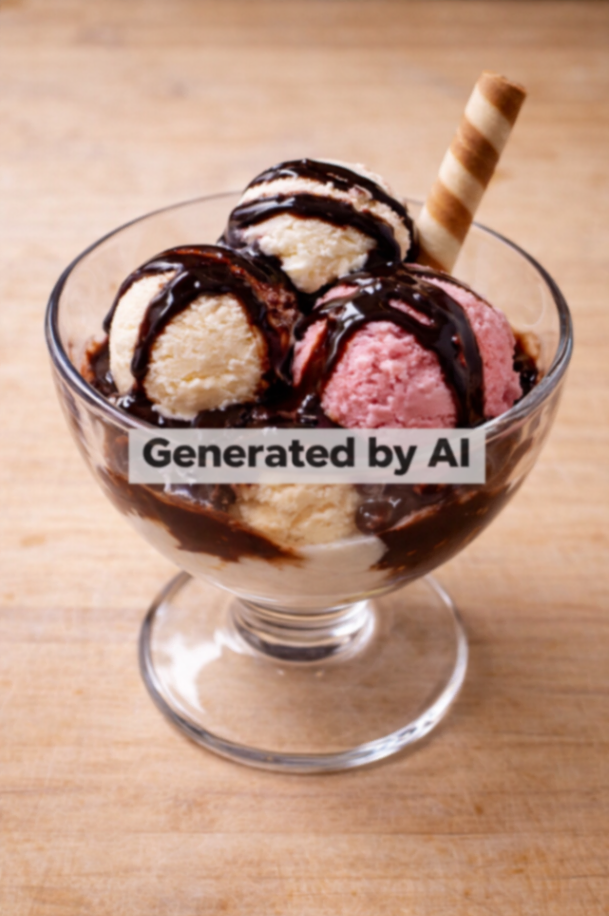 Blandet iskrem med sjokoladesaus