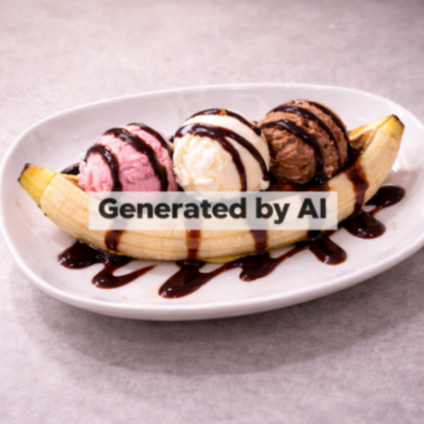 Bananbåt med iskrem og sjokoladesaus