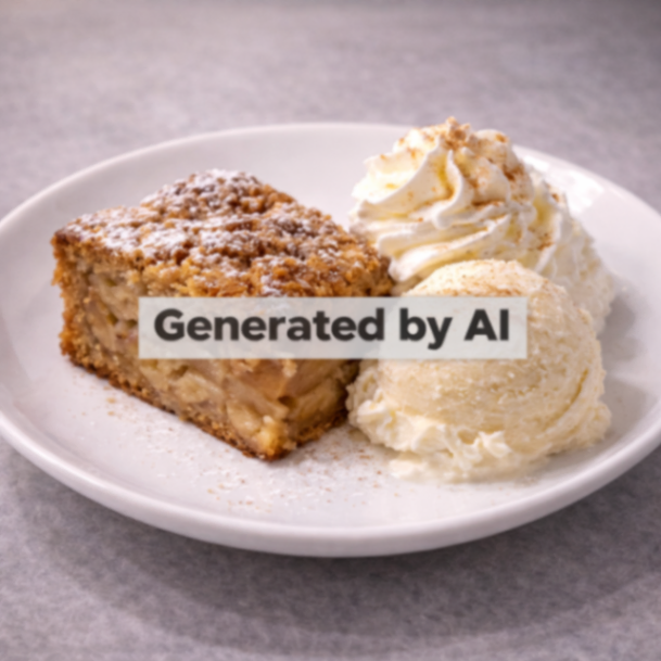 Eplekake med iskrem og krem