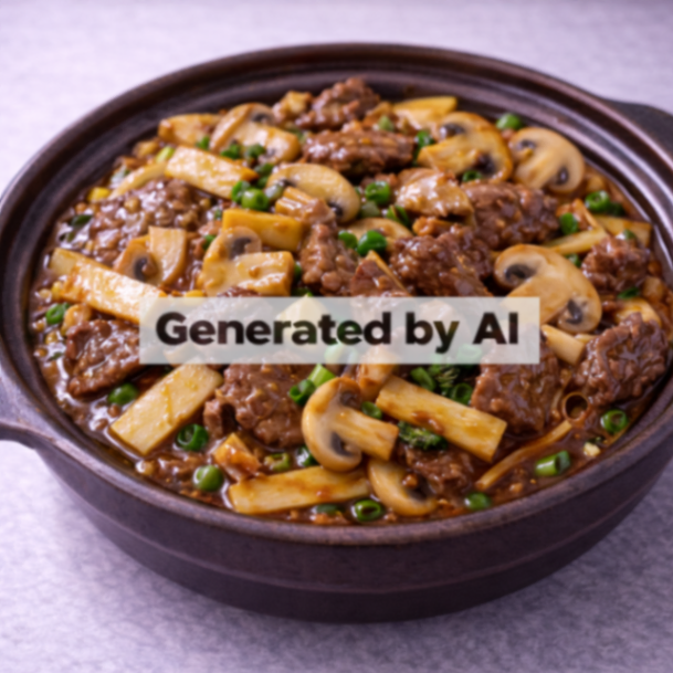 Stekt småbiff med bambusskudd og champignon