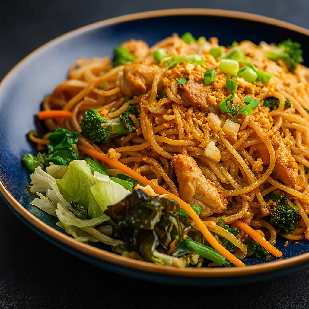 Stekte nudler med biff (Pad thai Nua)