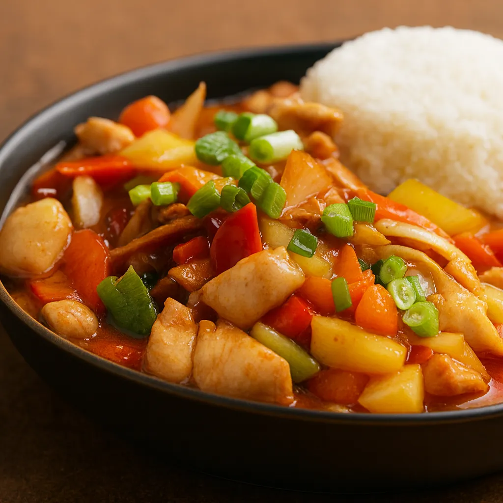 Kyllingwok i sursøt saus (Pad Prew Wan Gai)