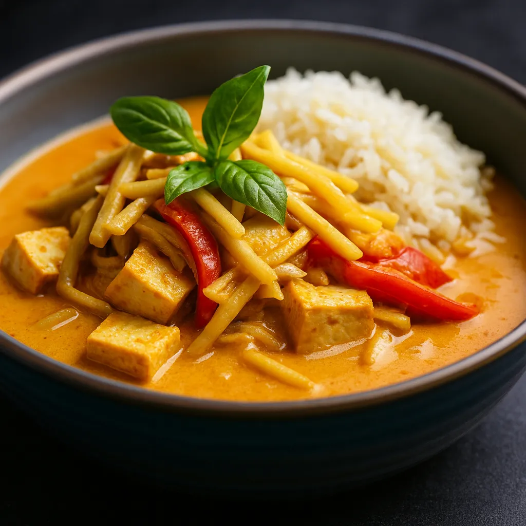 Rød curry med tofu og ris