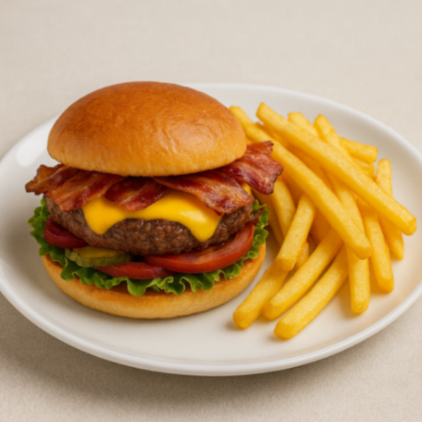 Ost og baconburger tallerken - 160g