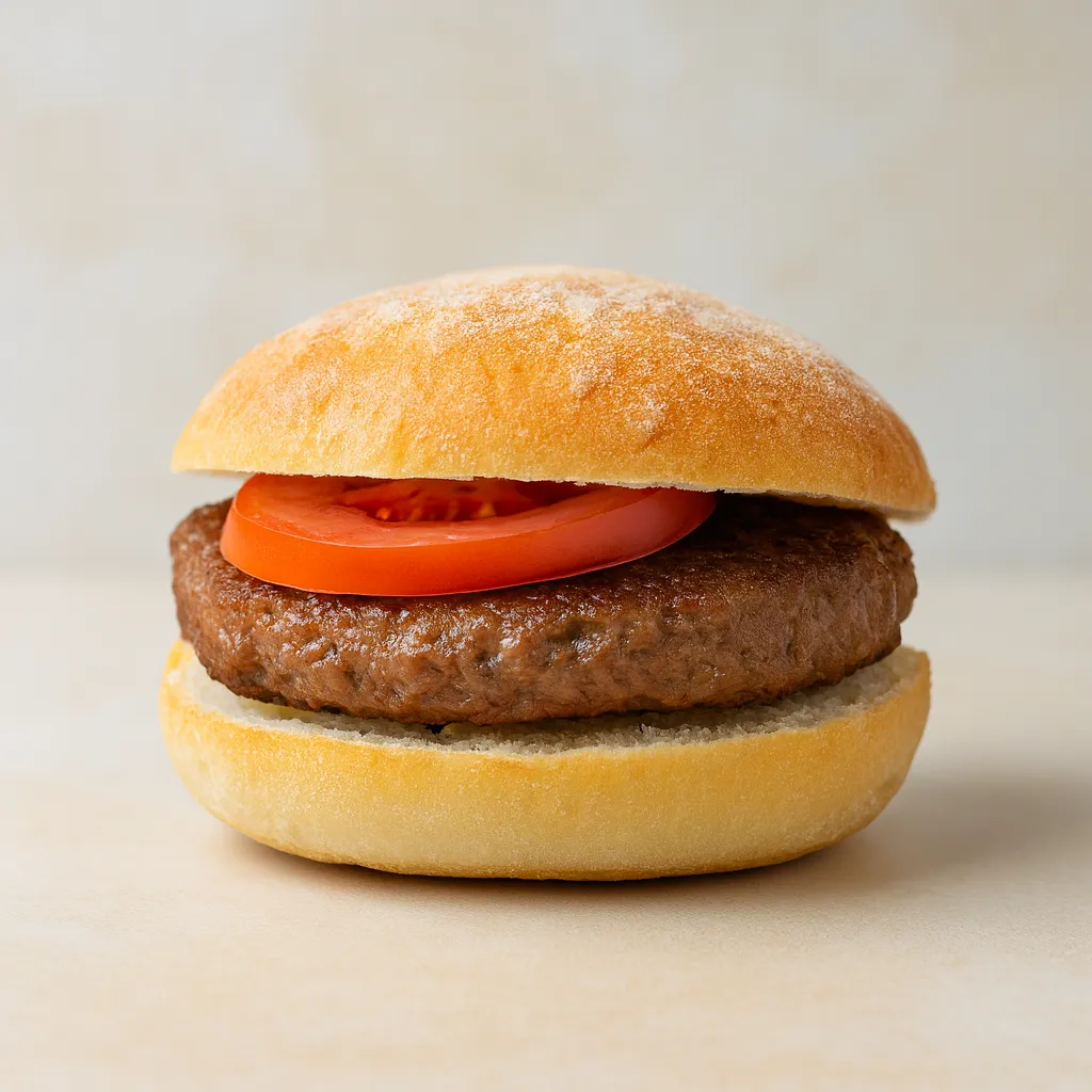 Glutenfri rundstykke med karbonade og tomat