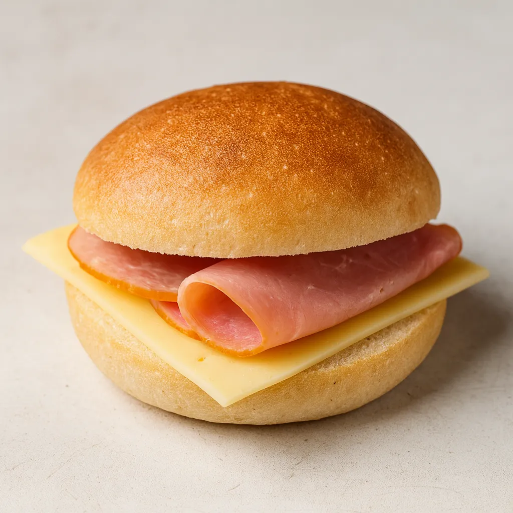 Glutenfri rundstykke med ost og skinke