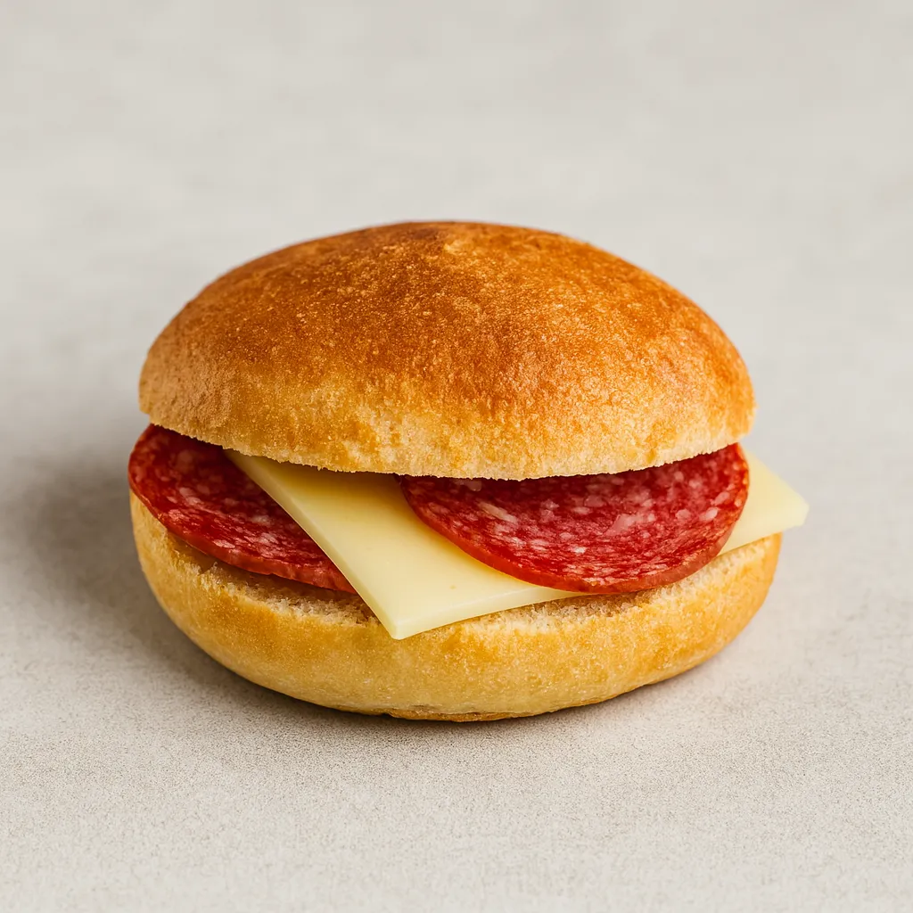 Glutenfri rundstykke med ost og salami