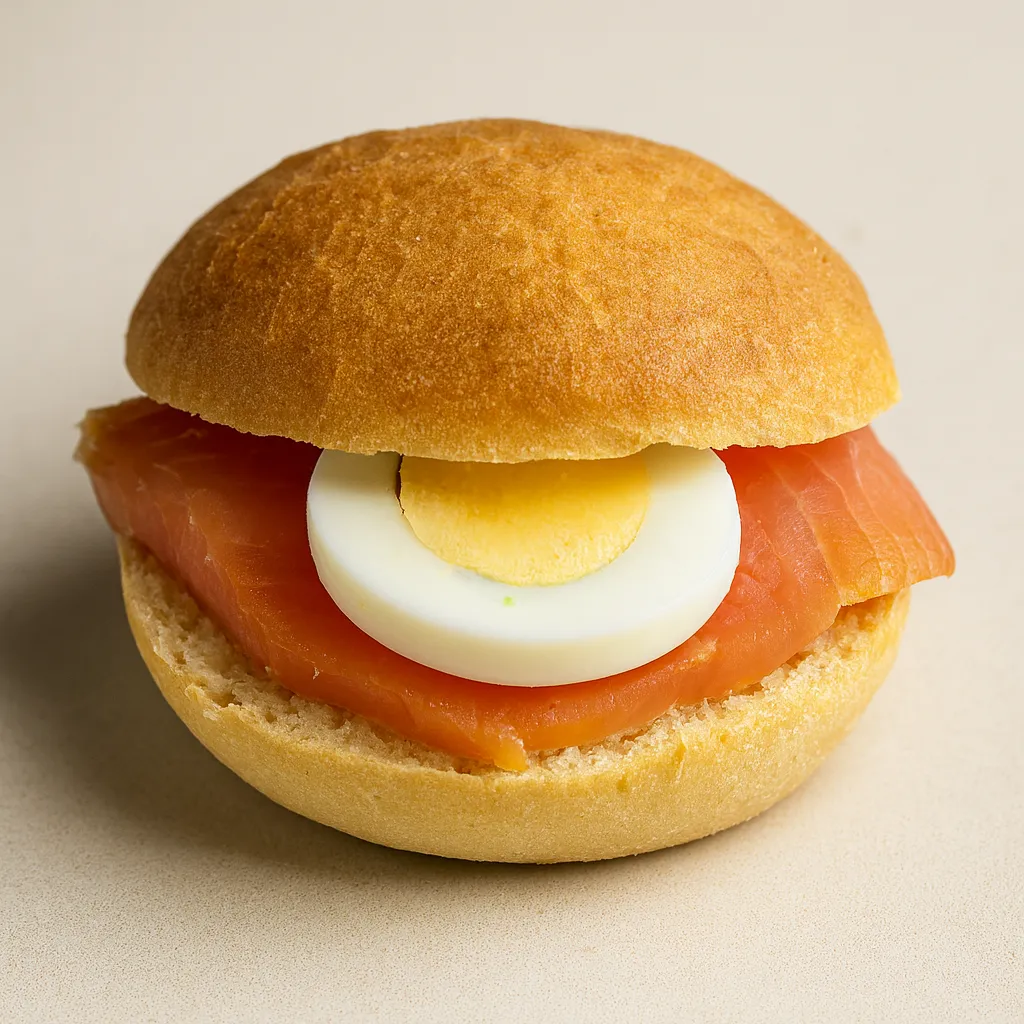 Glutenfri rundstykke med egg og røktlaks