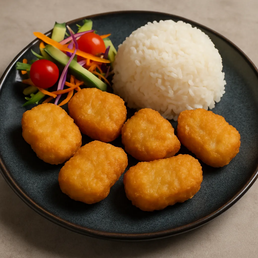 6 stk. kylling nuggets med ris eller chips