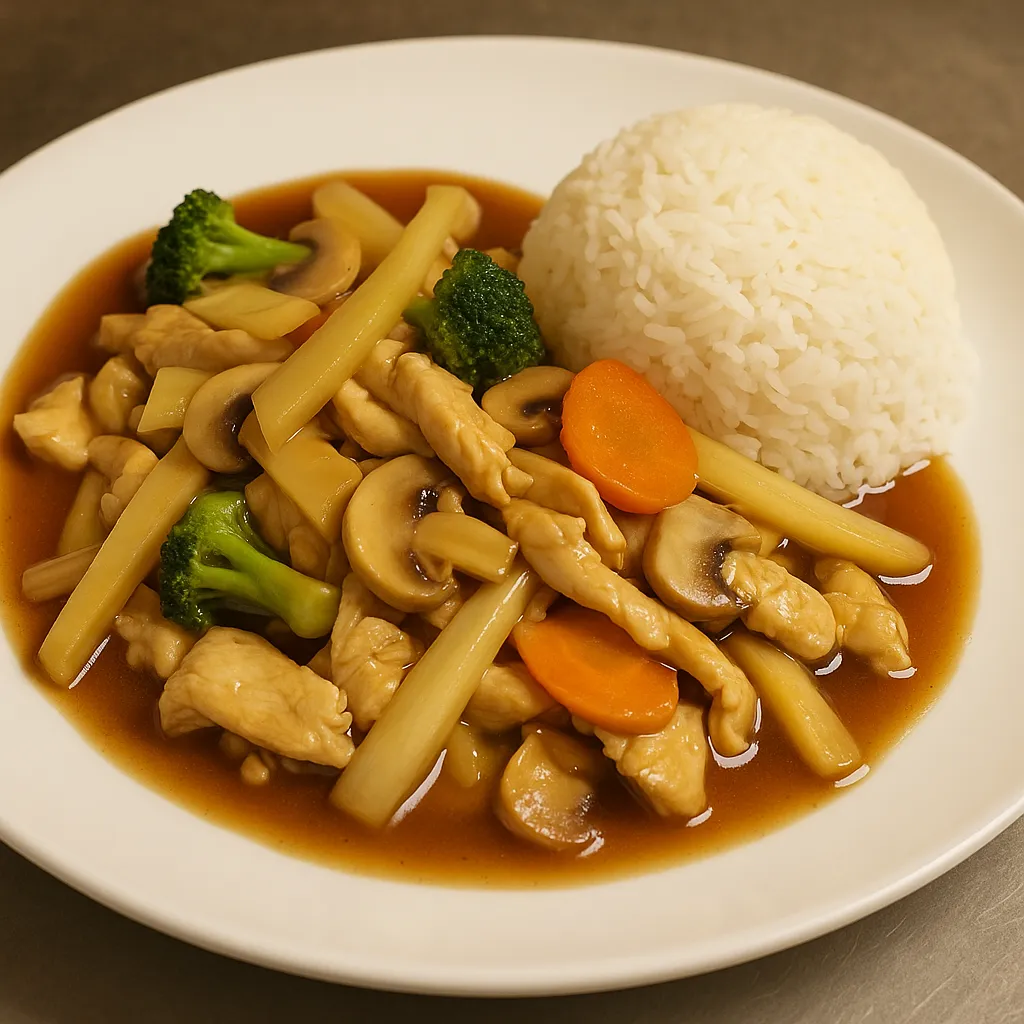 Kylling med bambusskudd og champignon