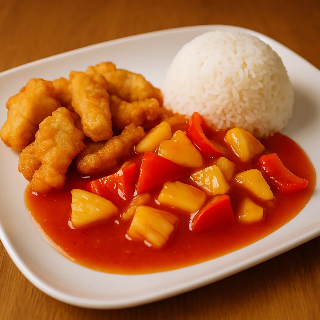 Frityrstekt svinefilet med sursøt saus