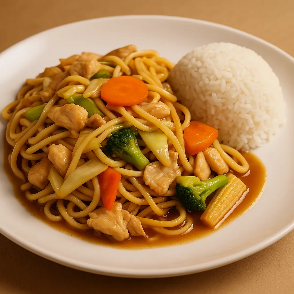 Noodle med kylling og grønnsaker