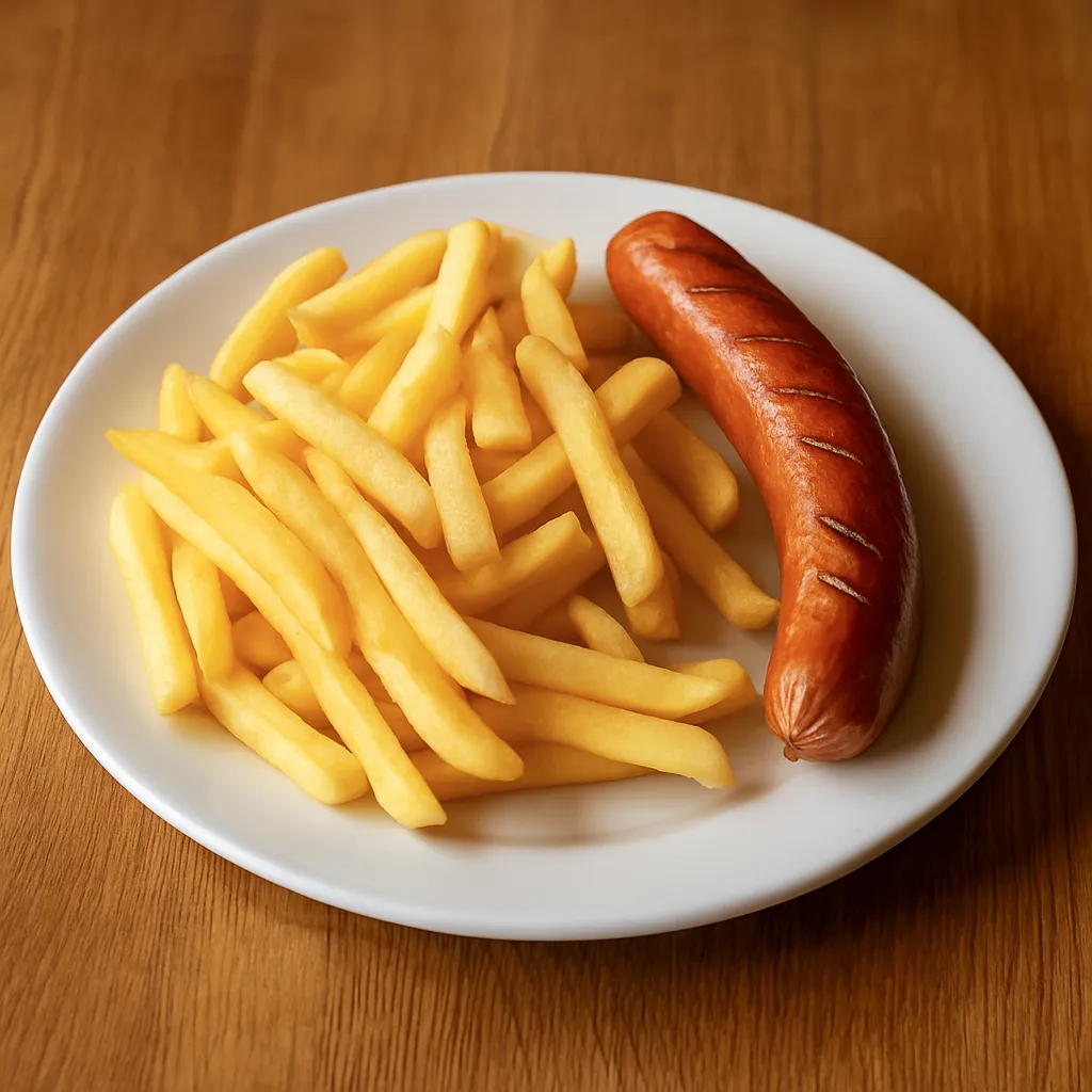 1 stk pølse med pommes frites
