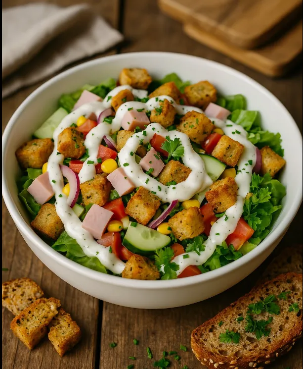 Salat med ost og skinke